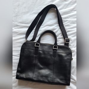 Vintage Fossil black Leather Briefcase Crossbody Shoulder Bag Messenger bag.